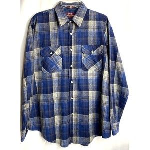 Vintage Robert Surrey Brown Blue Plaid Button Casual Wool Shirt Large Korea